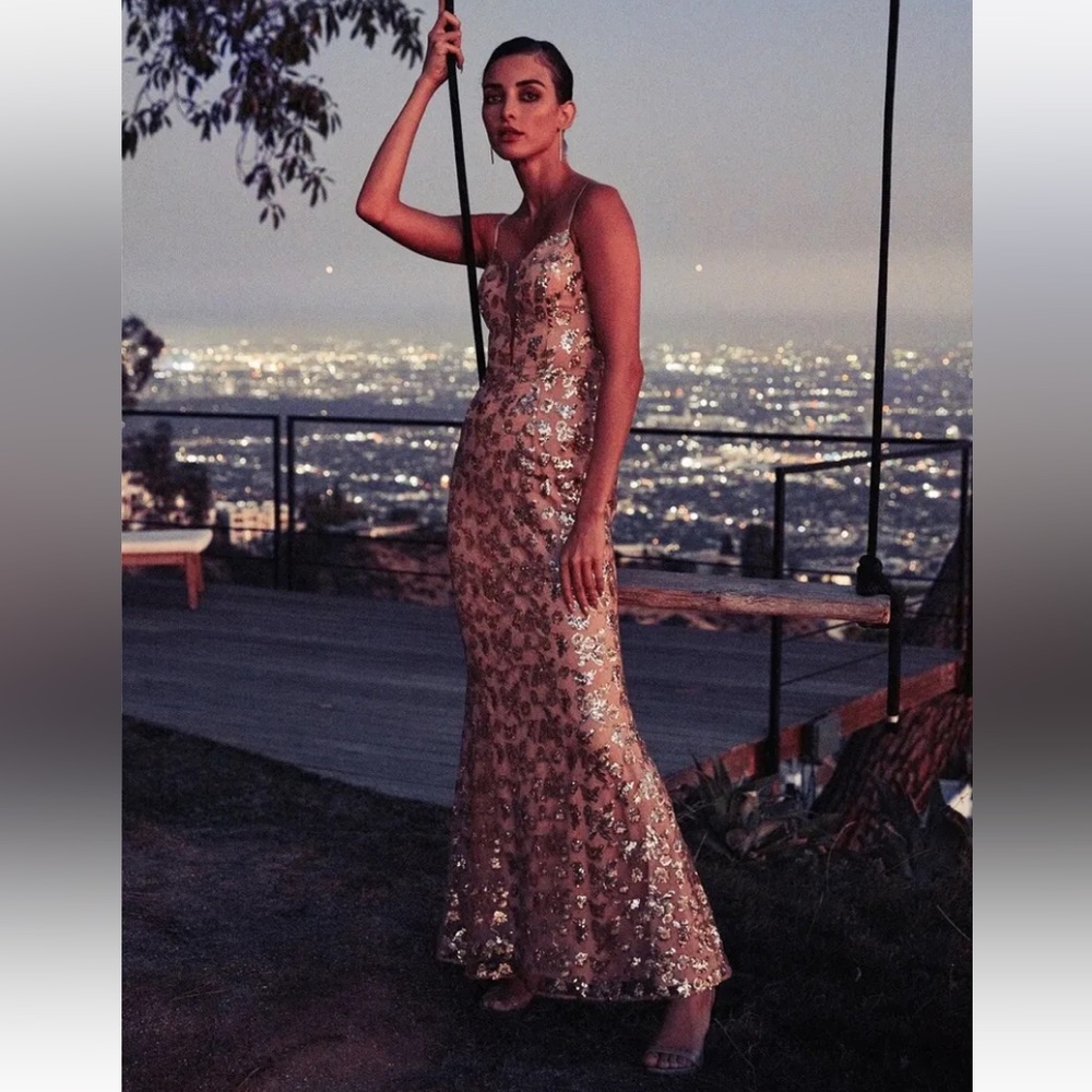 dress the population rose gold Dress the Population Juna Strapless Floral Sequin Mini Dress, Womens, M, Rose Gold main image 1